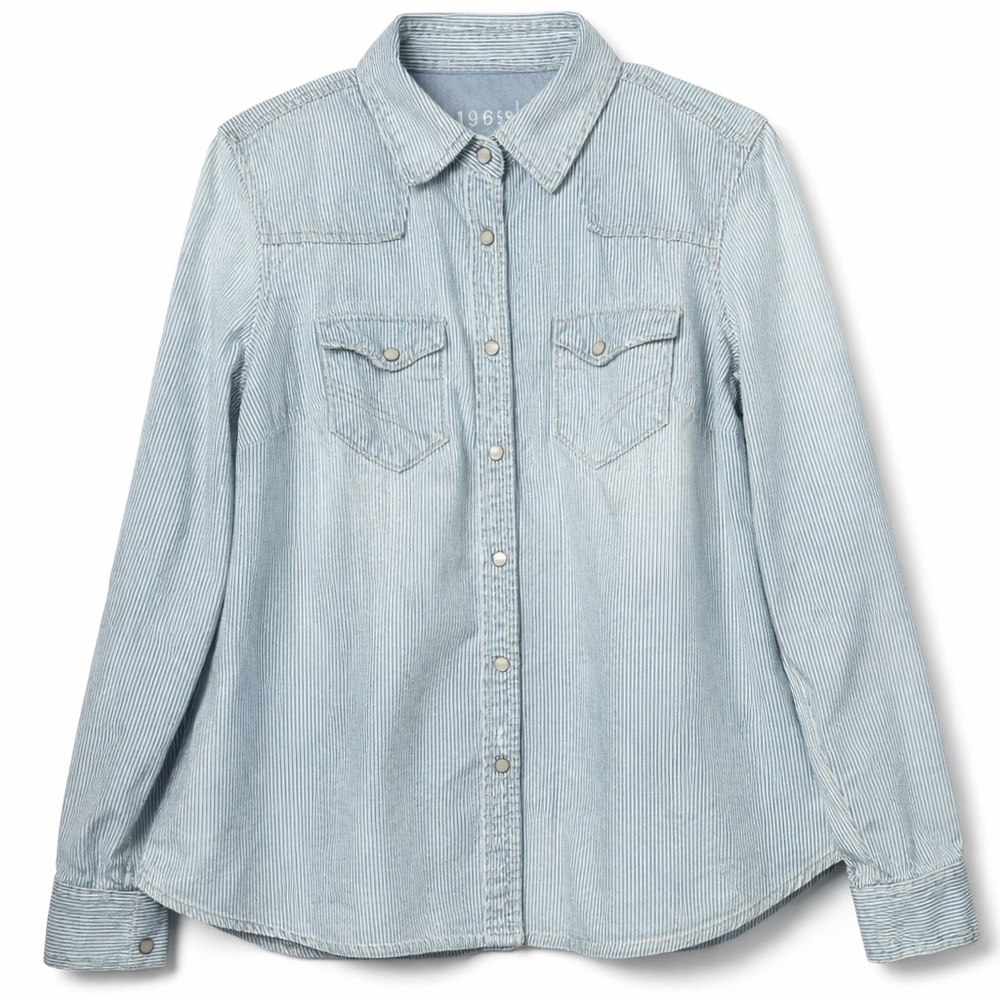 Gap 1969 - Women’s Americana Western Snap Button Striped Shirt - Blue White - XL